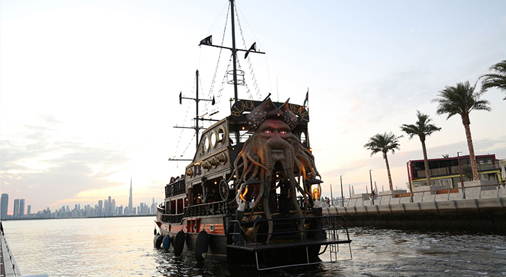 Black Pearl Pirate boat sightseeing cruise in the Dubai Creek Harbour for an hour. 