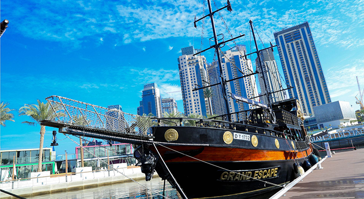 Black Pearl Pirate boat sightseeing cruise in the Dubai Creek Harbour for an hour. 