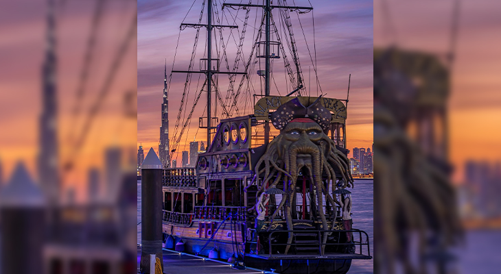 Black Pearl Pirate boat sightseeing cruise in the Dubai Creek Harbour for an hour. 